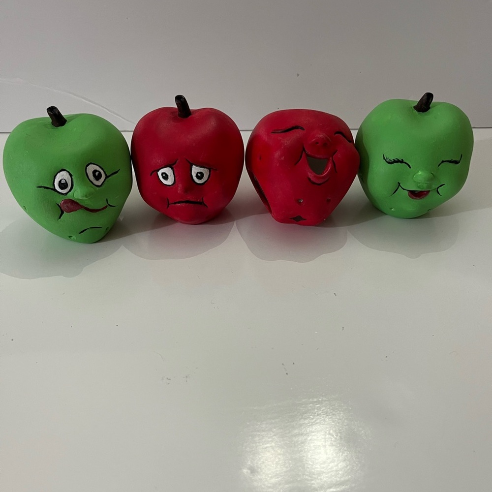 Unique wacky, ceramic apples, home decor, fun faces